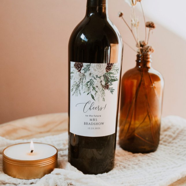 Evergreen winter elegant bridal shower wine label (Creator Uploaded)