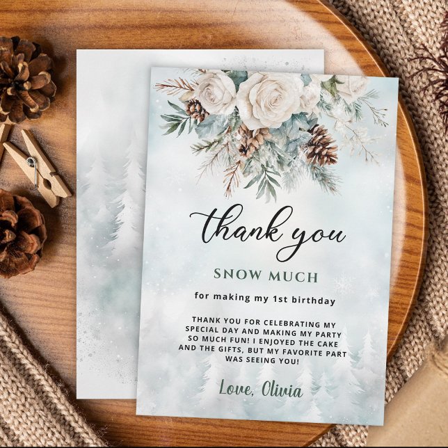 Evergreen Winter First Birthday Thank You Card (Creator Uploaded)
