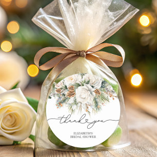 Evergreen Winter Floral Thank You Bridal Shower Classic Round Sticker