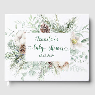 Evergreen winter gender neutral baby shower guest book