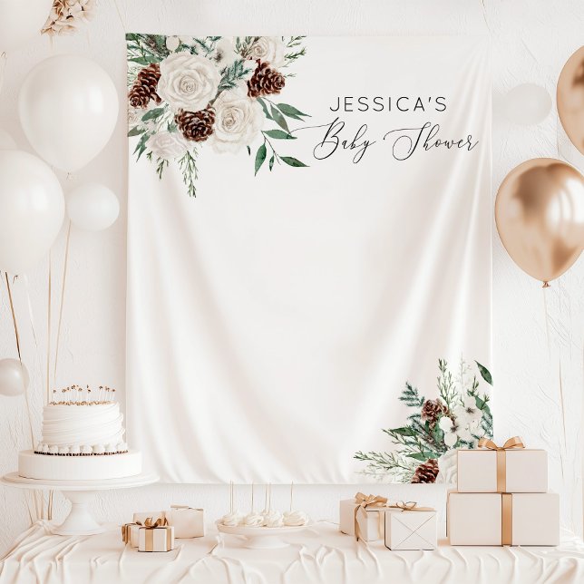 Evergreen winter minimal elegant baby shower tapestry (Creator Uploaded)