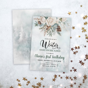 Evergreen Winter Onederland First Birthday Invitation