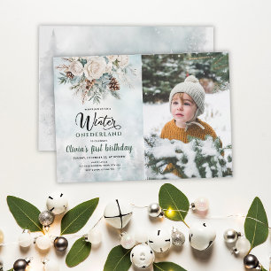 Evergreen Winter Onederland First Birthday Photo Invitation