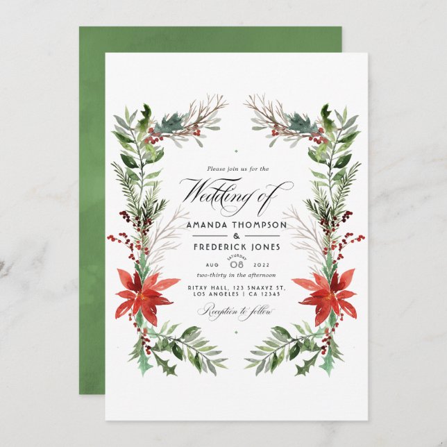 Evergreen - Wintertide Woodland Christmas Wedding Invitation (Front/Back)
