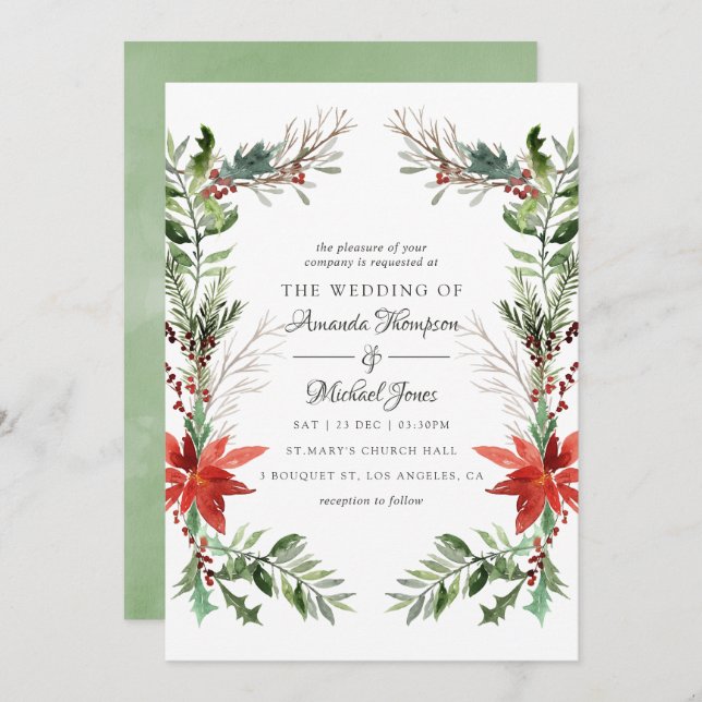 Evergreen - Wintertide Woodland Christmas Wedding Invitation (Front/Back)