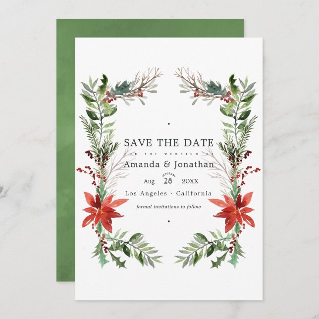 Evergreen - Wintertide Woodland Christmas Wedding Invitation (Front/Back)