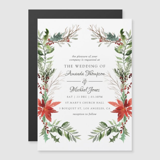 Evergreen - Wintertide Woodland Christmas Wedding Magnetic Invitation (Front/Back)