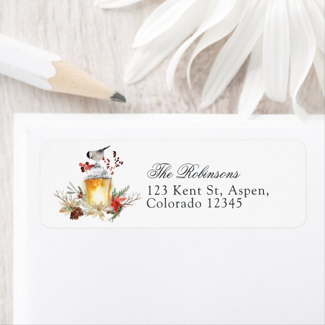 Evergreen - Wintertide Woodland Christmas Wedding Return Address Label (Insitu)