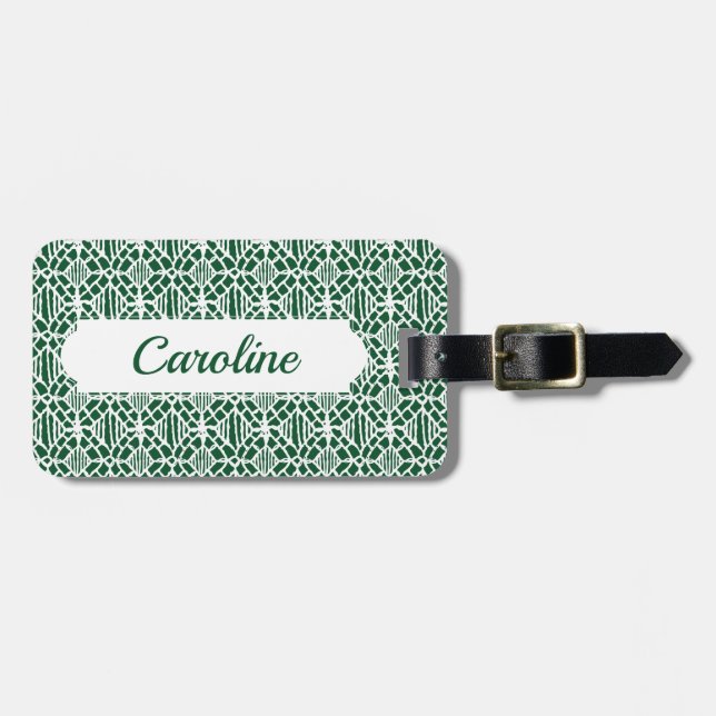 Evergreen With White Crochet Lace Pattern Luggage Tag (Front Horizontal)