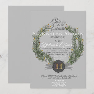 Evergreen Wreath w/Monogram Invitation