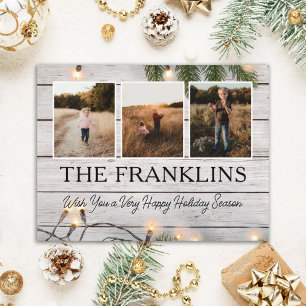 Evergreens and Rustic Wood Christmas Photo  Postcard