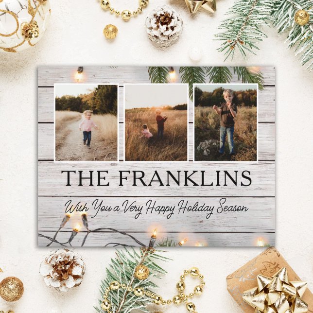 Evergreens and Rustic Wood Christmas Photo  Postcard (Creator Uploaded)