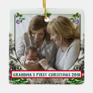 Evergreens and Snow Grandmas First Christmas Ceramic Ornament