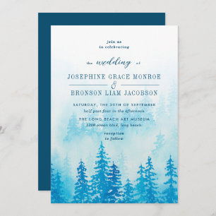 Evergreens in the Fog Forest in Blue Wedding Invitation