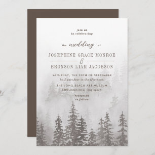 Evergreens in the Fog Forest in Grey Wedding Invitation