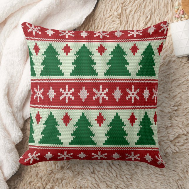 Evergreens & Snowflakes Knit Cushion (Blanket)