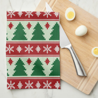 Evergreens & Snowflakes Knit Tea Towel