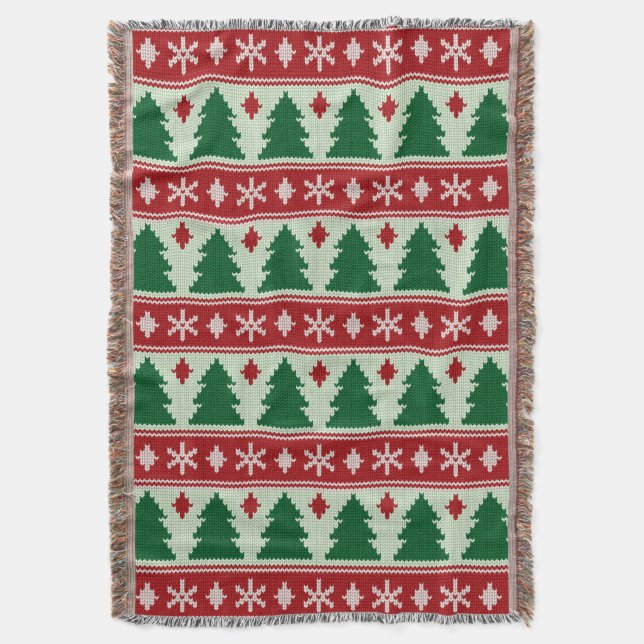 Evergreens & Snowflakes Knit Throw Blanket (Front Vertical)
