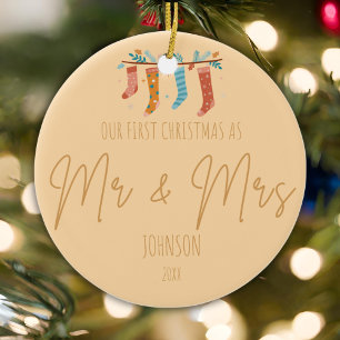 Everlasting Embrace - Mr. & Mrs. First Christmas Ceramic Ornament