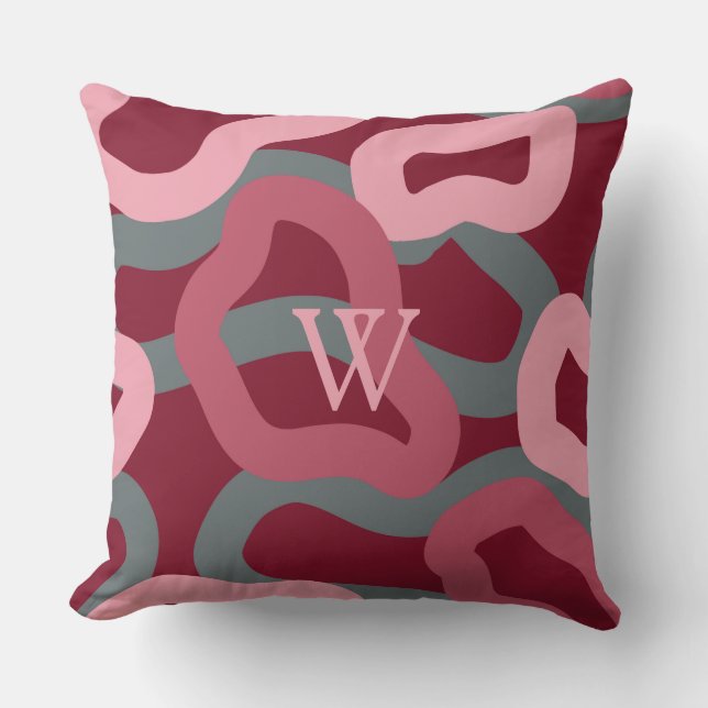 Everlasting in Red, Grey and Pink Monogrammed Cushion (Front)