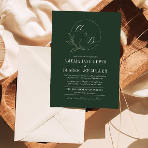 Everlasting Love Deep Green Wreath Wedding Invitation