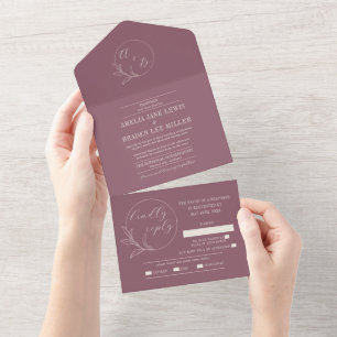 Everlasting Love   Deep Mauve Wreath Wedding All In One Invitation