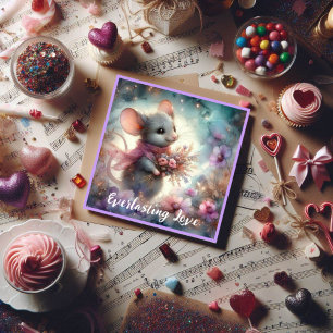 Everlasting Love Pink Floral Mouse Valentine Holiday Card