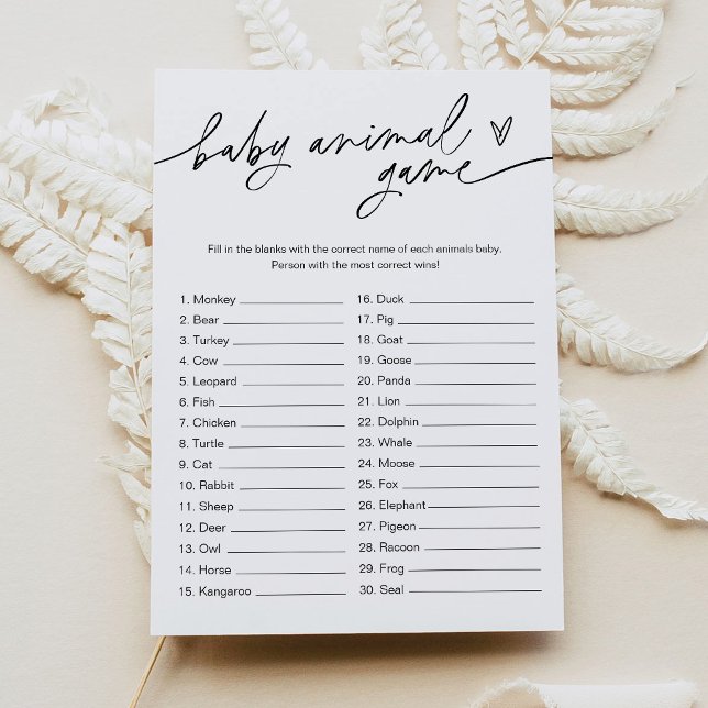 EVERLEIGH Baby Animal Game Minimalist Baby Shower  Invitation (Creator Uploaded)
