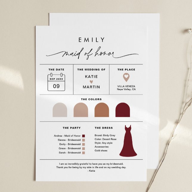 EVERLEIGH Maid of Honour Bridal Party Info Card (Creator Uploaded)