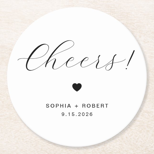 EVERLEIGH Minimalist Wedding Cheers  Round Paper Coaster (Front)