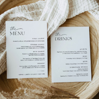 EVERLEIGH Wedding Dinner and Drink Menu Card