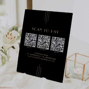 EVERLY Art Deco Black and Gold QR Code Scan To Pay Pedestal Sign
