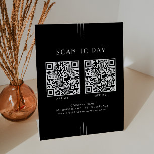 EVERLY Art Deco Black Business 2 Apps Scan To Pay Pedestal Sign