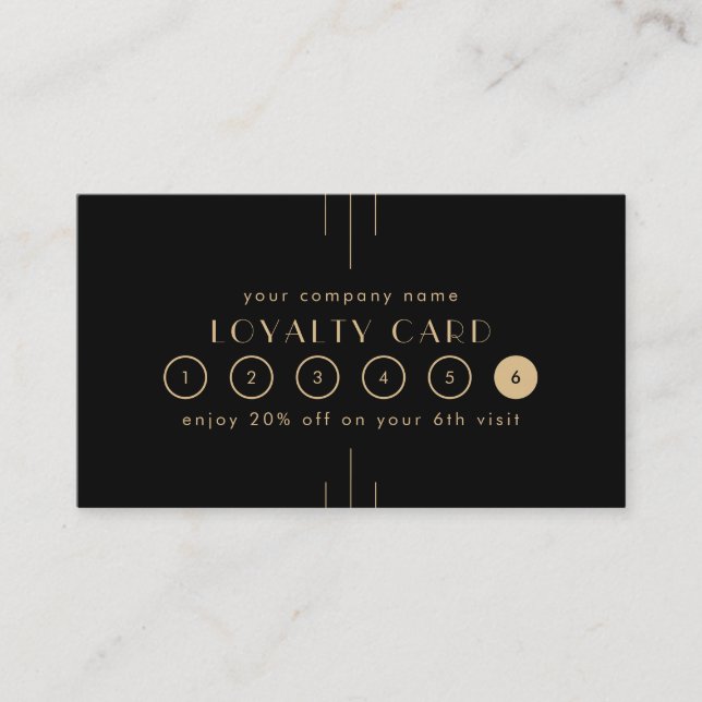 EVERLY Art Deco Black Gold Business Reward 6 Punch Loyalty Card (Front)