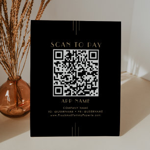 EVERLY Art Deco Black Gold Business Scan To Pay Pedestal Sign