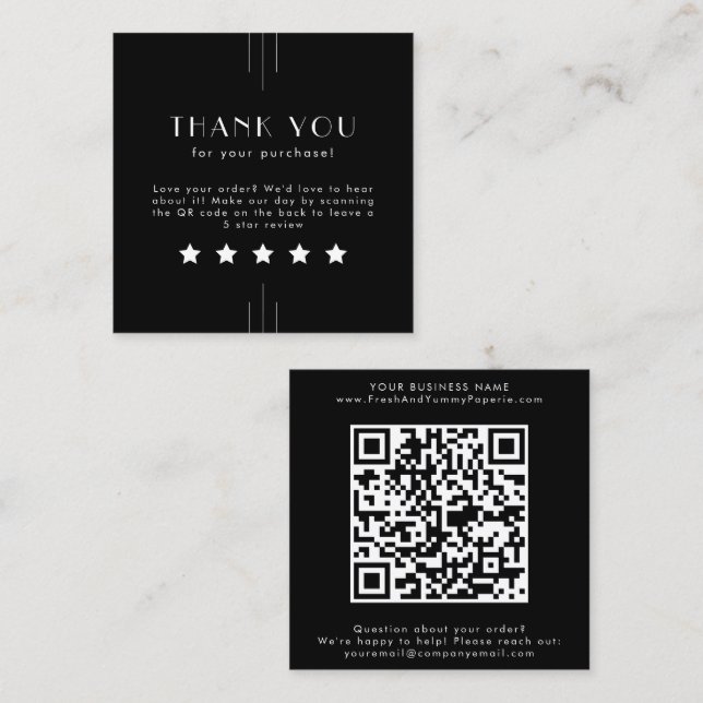 EVERLY Art Deco Black QR Code Leave A Review Square Business Card (Front/Back)
