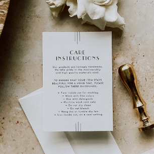 EVERLY Art Deco Business Product Care Instructions Enclosure Card