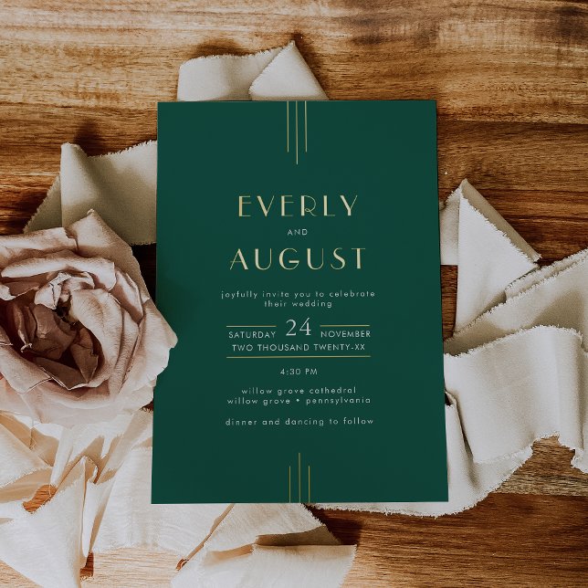 EVERLY Art Deco Emerald Green & Gold Foil Wedding (EVERLY Art Deco Emerald Green & Gold Foil Wedding Foil Invitation)