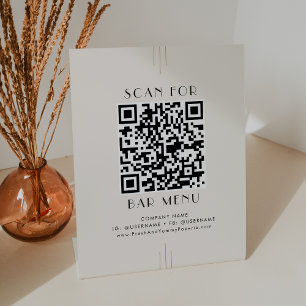 EVERLY Art Deco Ivory Gold Black Bar Menu QR Code Pedestal Sign