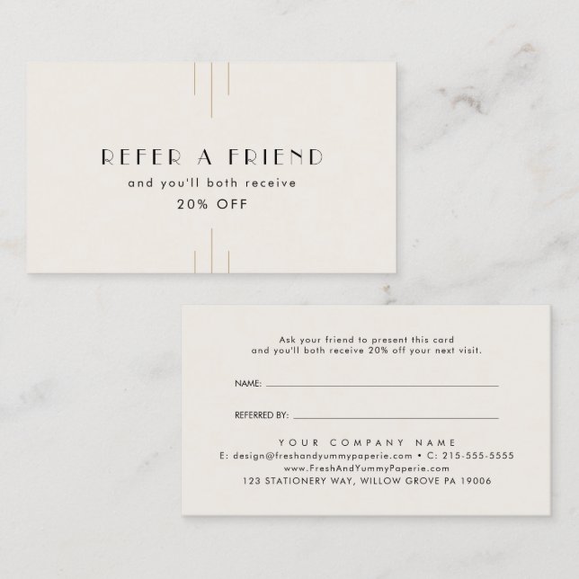 EVERLY Art Deco Ivory Gold Black Refer A Friend Referral Card (Front/Back)