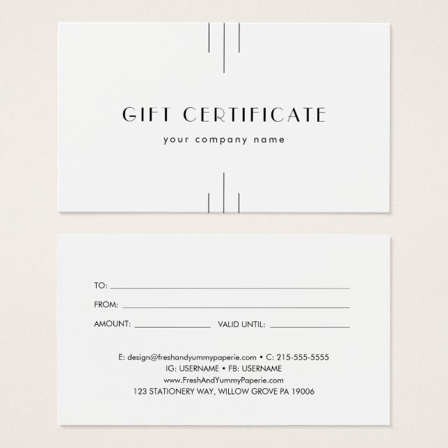 EVERLY Art Deco Minimal Business Gift Certificate (Front & Back)