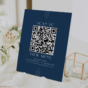 EVERLY Art Deco Navy Blue Restaurant Menu QR Code Pedestal Sign