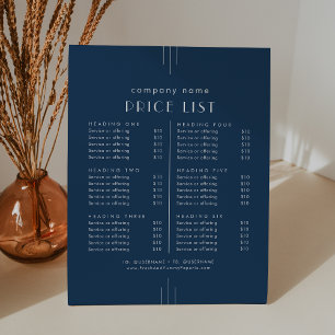 EVERLY Art Deco Navy Business Services Price List Pedestal Sign