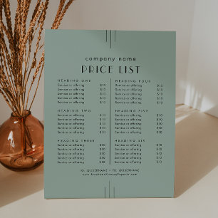 EVERLY Art Deco Sage Business Services Price List Pedestal Sign
