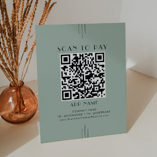 EVERLY Art Deco Sage Green Business Scan To Pay Pedestal Sign