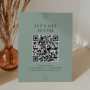 EVERLY Art Deco Sage Green Let's Get Social Media Pedestal Sign