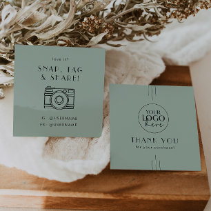 EVERLY Art Deco Sage Green Logo Share Thank You Square Business Card