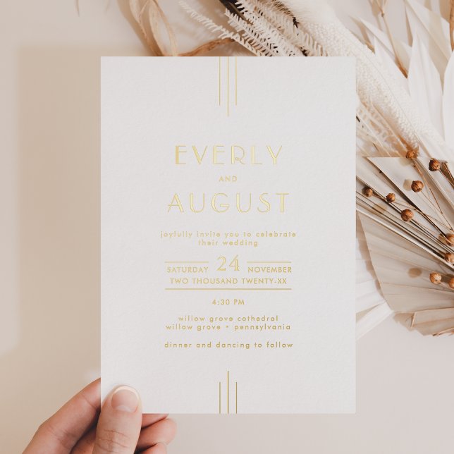 EVERLY Art Deco Simple Geometric Gold Foil Wedding (EVERLY Art Deco Simple Geometric Gold Foil Wedding Foil Invitation)