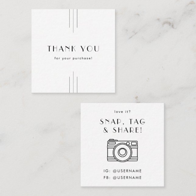 EVERLY Art Deco Social Media Snap Share Thank You Square Business Card (Front/Back)