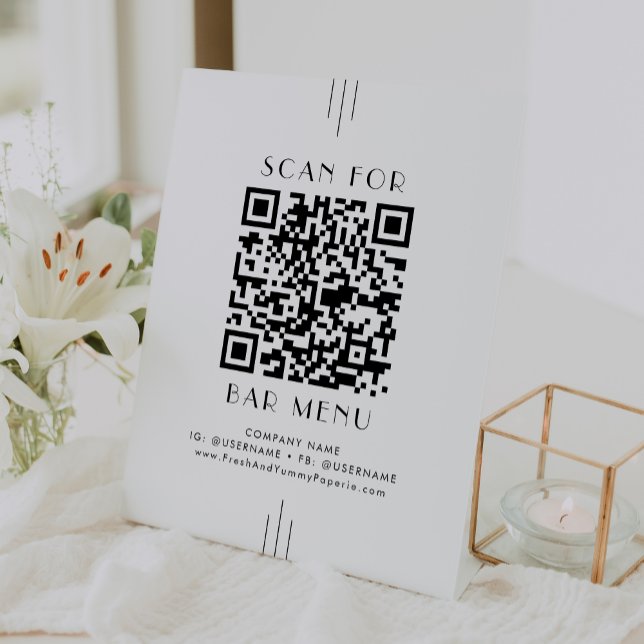 EVERLY Art Deco White Black Bar Menu QR Code Pedestal Sign (EVERLY Art Deco White Black Bar Menu QR Code Pedestal Sign)